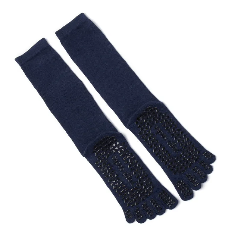 2 Pair Ladies and Man Silicone Non-Slip Yoga Pilates Socks, Cotton Multicolor Long Tube Toe Socks