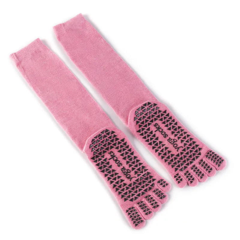 2 Pair Ladies and Man Silicone Non-Slip Yoga Pilates Socks, Cotton Multicolor Long Tube Toe Socks