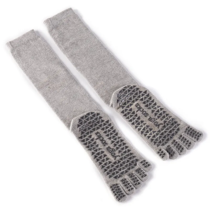 2 Pair Ladies and Man Silicone Non-Slip Yoga Pilates Socks, Cotton Multicolor Long Tube Toe Socks