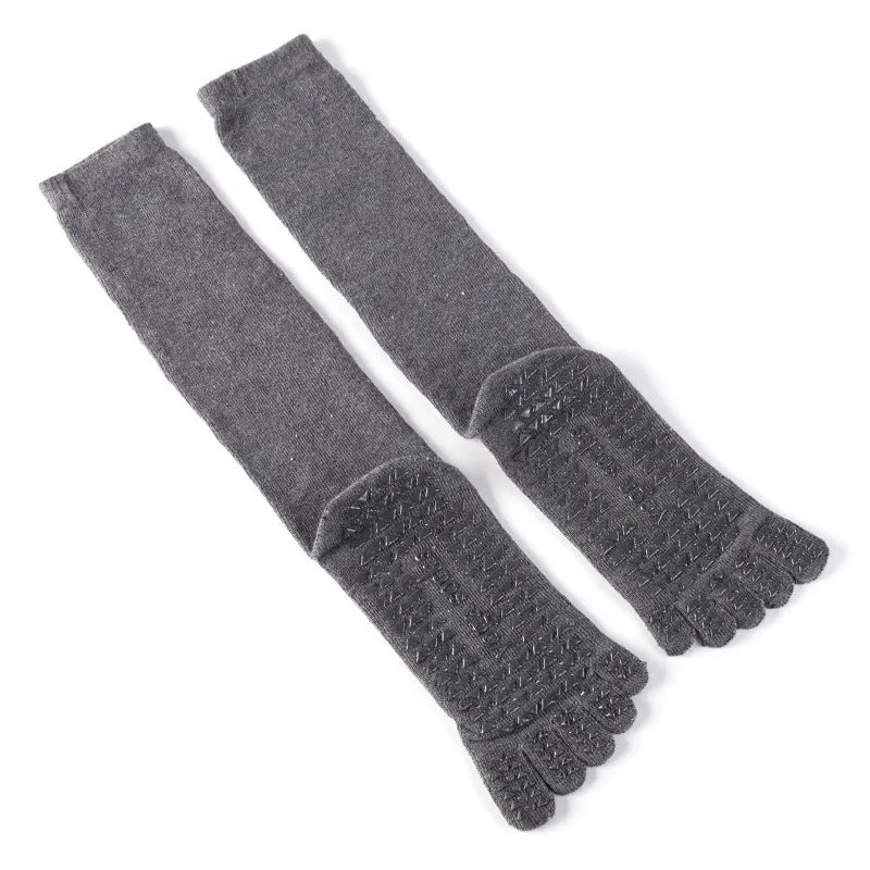 2 Pair Ladies and Man Silicone Non-Slip Yoga Pilates Socks, Cotton Multicolor Long Tube Toe Socks