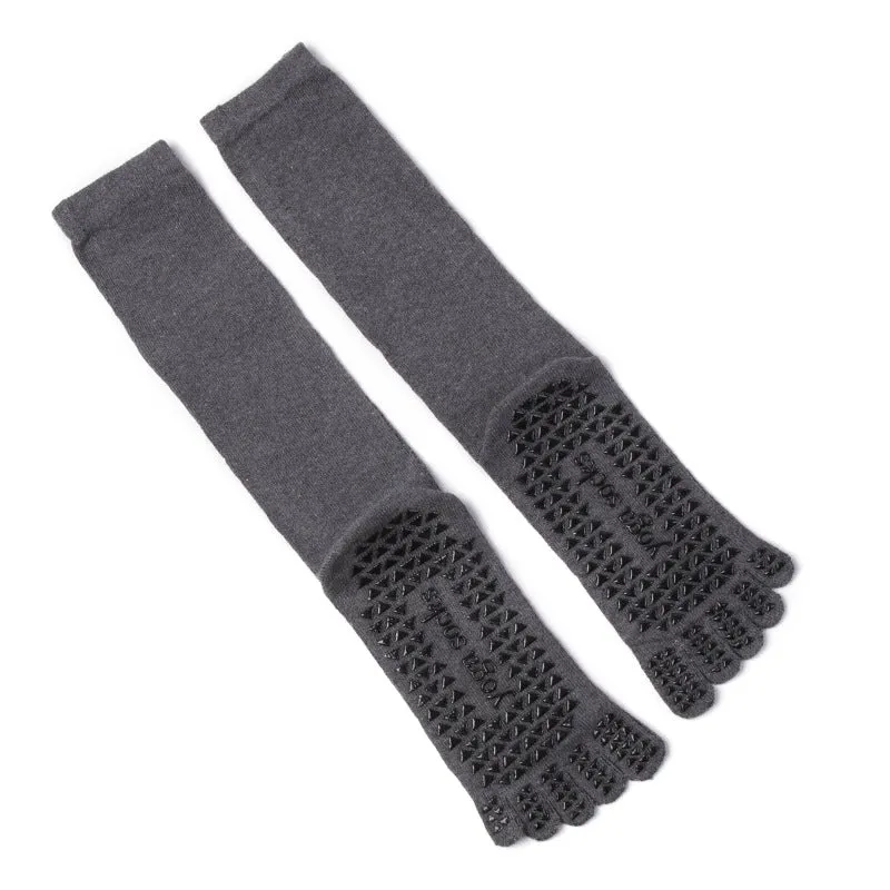2 Pair Ladies and Man Silicone Non-Slip Yoga Pilates Socks, Cotton Multicolor Long Tube Toe Socks