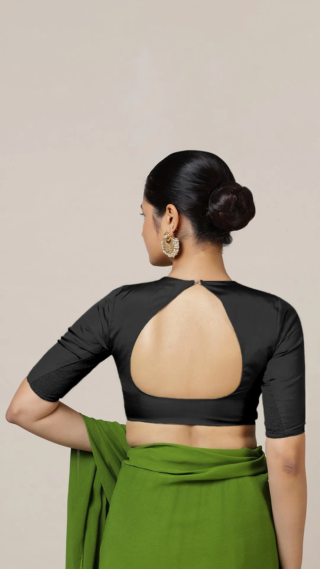 Aziza x Rozaana | Elbow Sleeves Saree Blouse in Charcoal Black