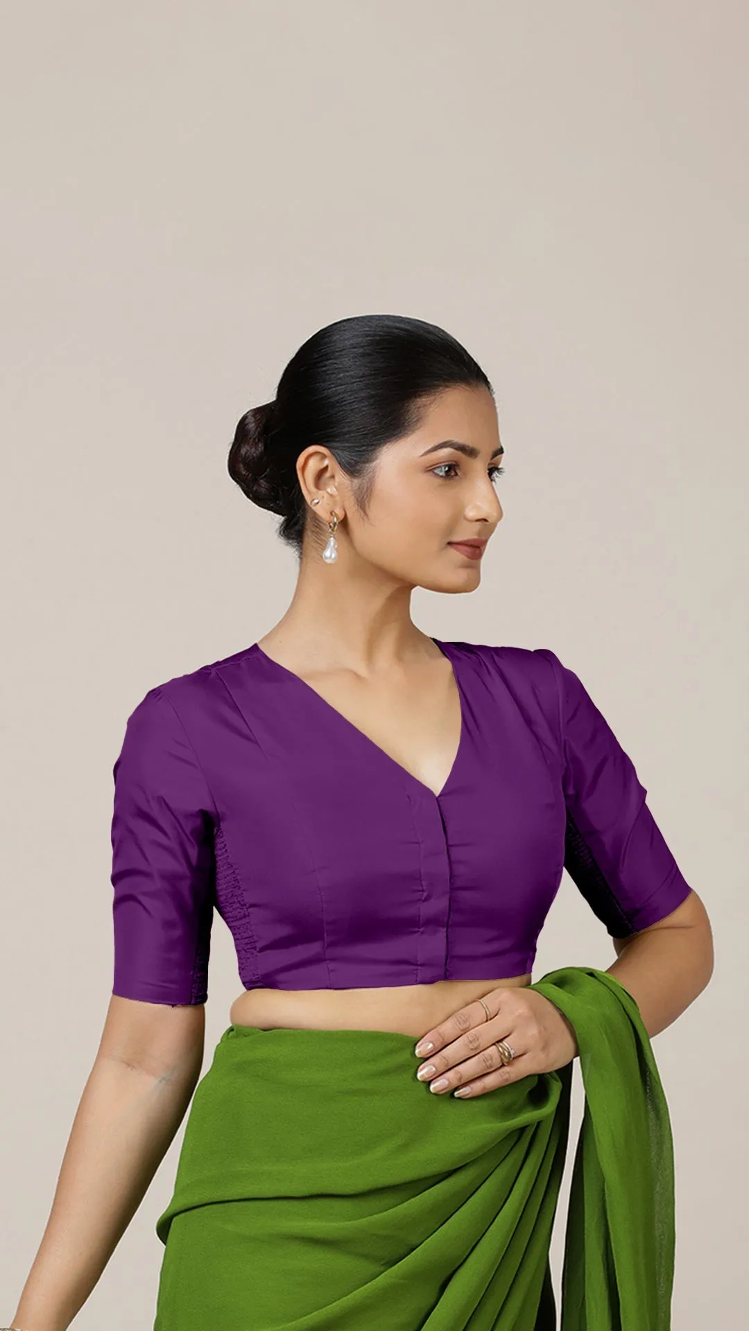 Begum x Rozaana | Elbow Sleeves Saree Blouse in Purple