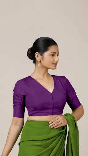 Begum x Rozaana | Elbow Sleeves Saree Blouse in Purple