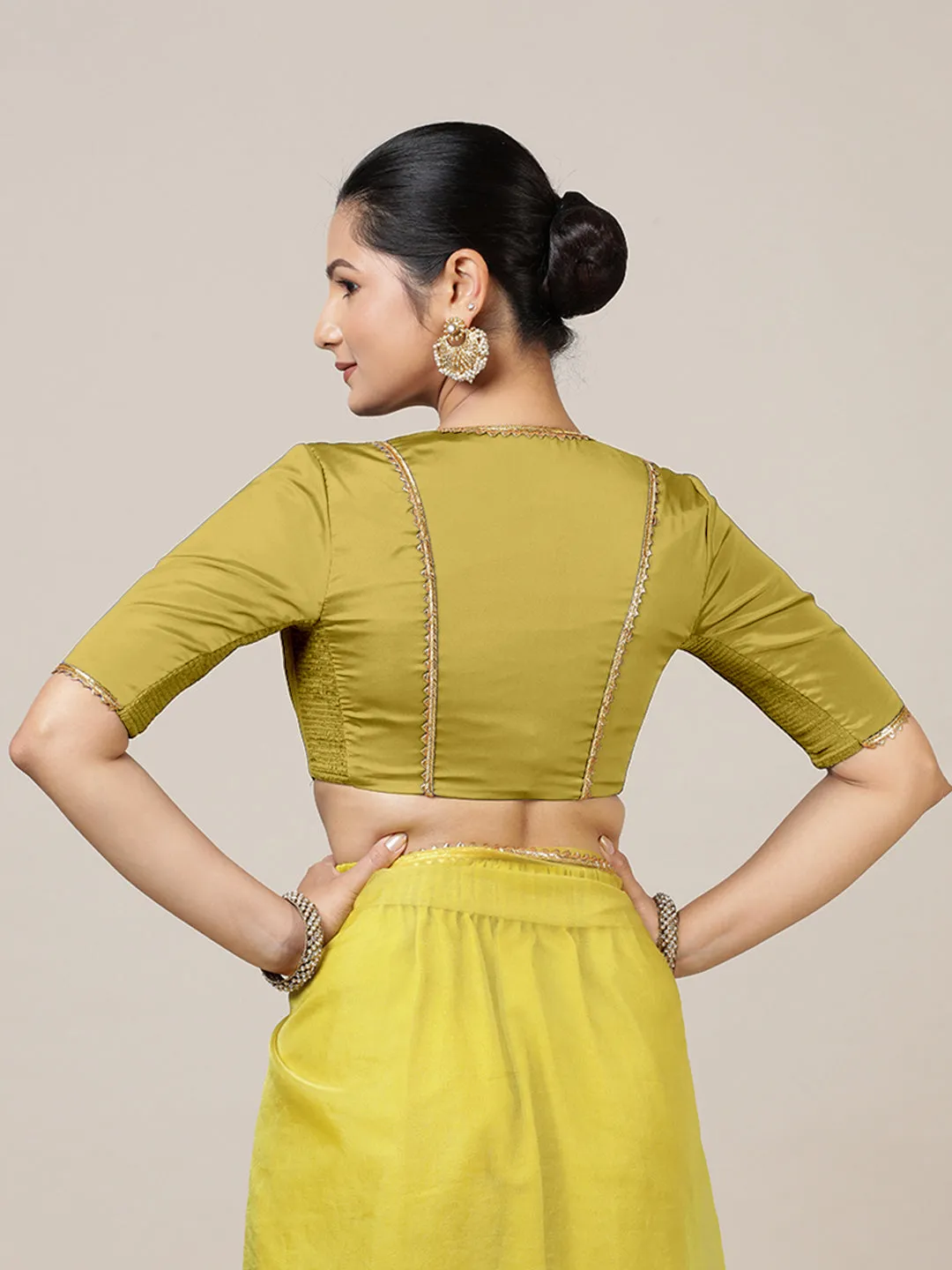 Begum x Tyohaar | Elbow Sleeves Saree Blouse in Lemon Yellow