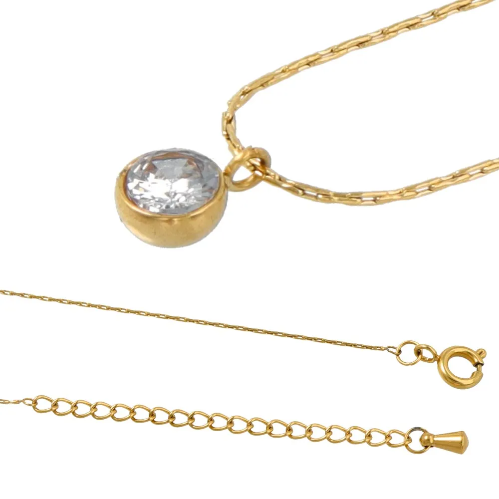 Bezel Stone SS Necklace