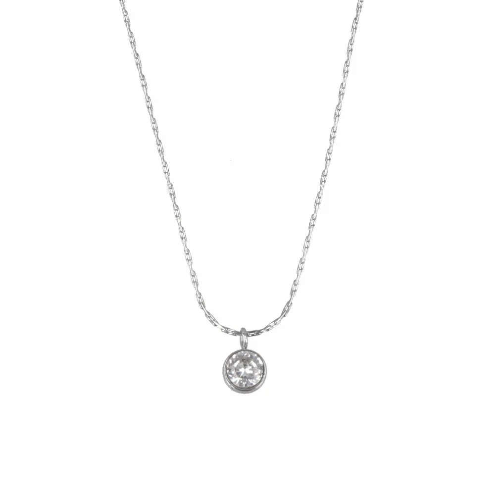 Bezel Stone SS Necklace