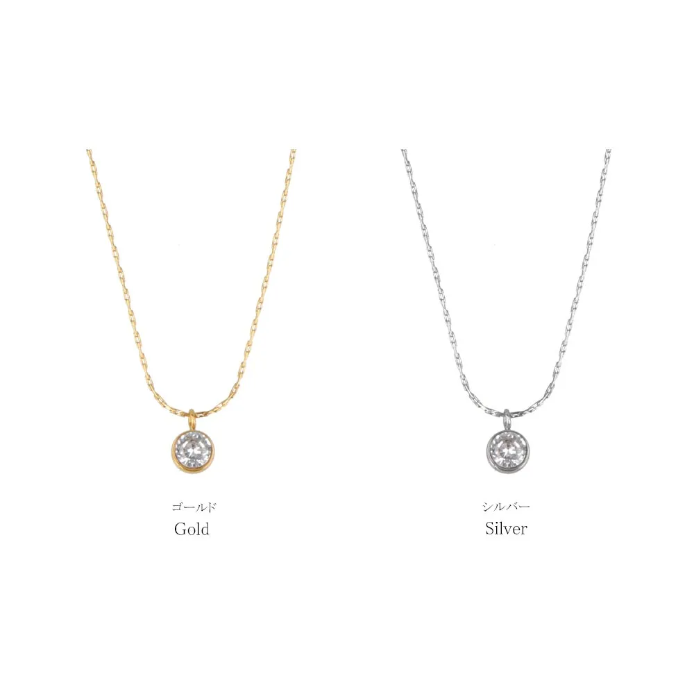 Bezel Stone SS Necklace