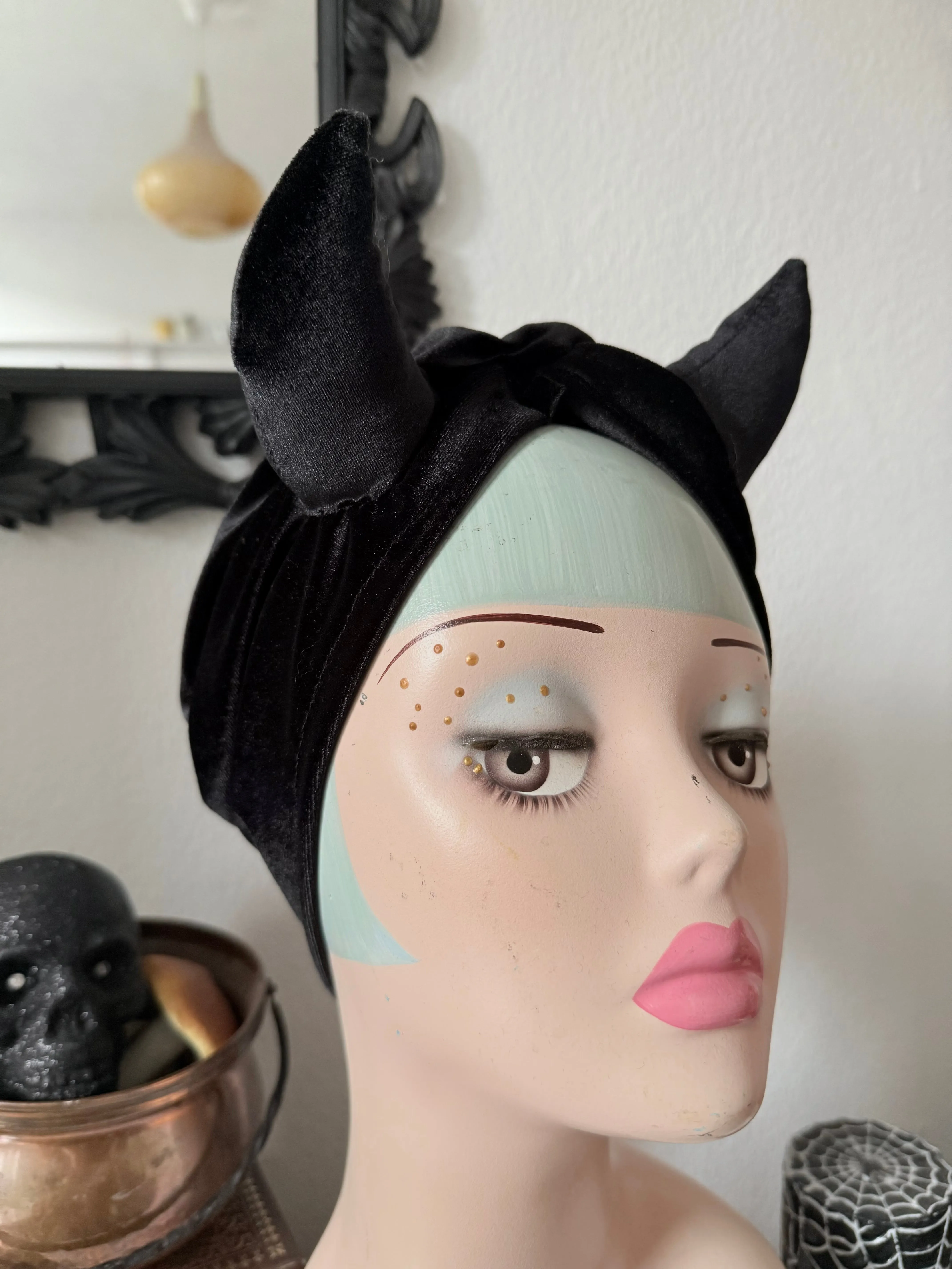 Black Velvet Devil Turban (made to order)