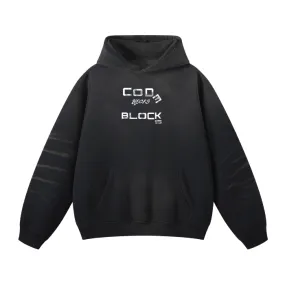 (Black)Streetwear Unisex Monkey Washed Dyed Fleece Hoodie