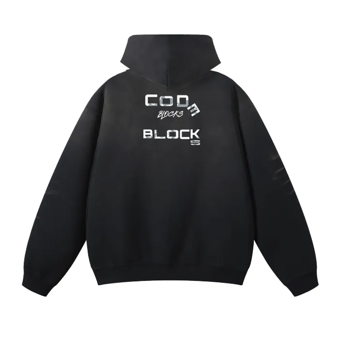 (Black)Streetwear Unisex Monkey Washed Dyed Fleece Hoodie