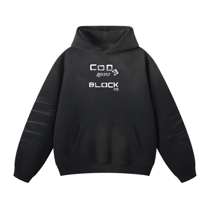 (Black)Streetwear Unisex Monkey Washed Dyed Fleece Hoodie