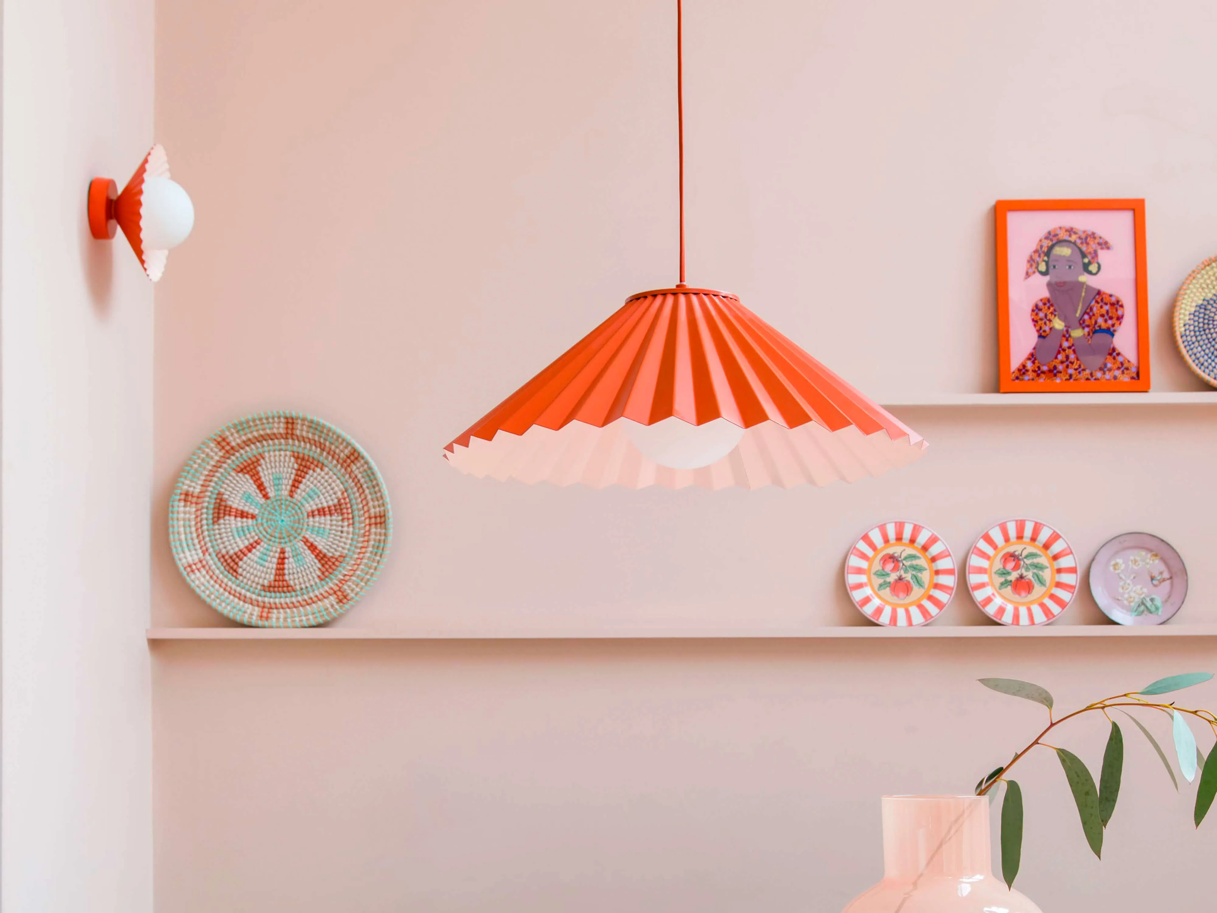 Burnt orange flush pleat wall light