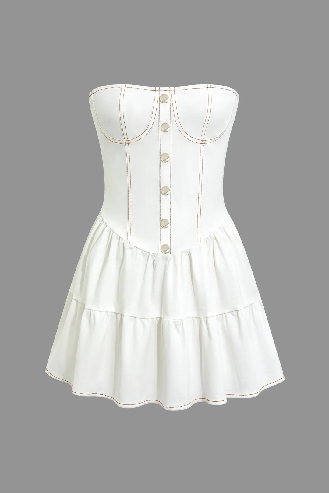 Button Corset Pleated Mini Dress
