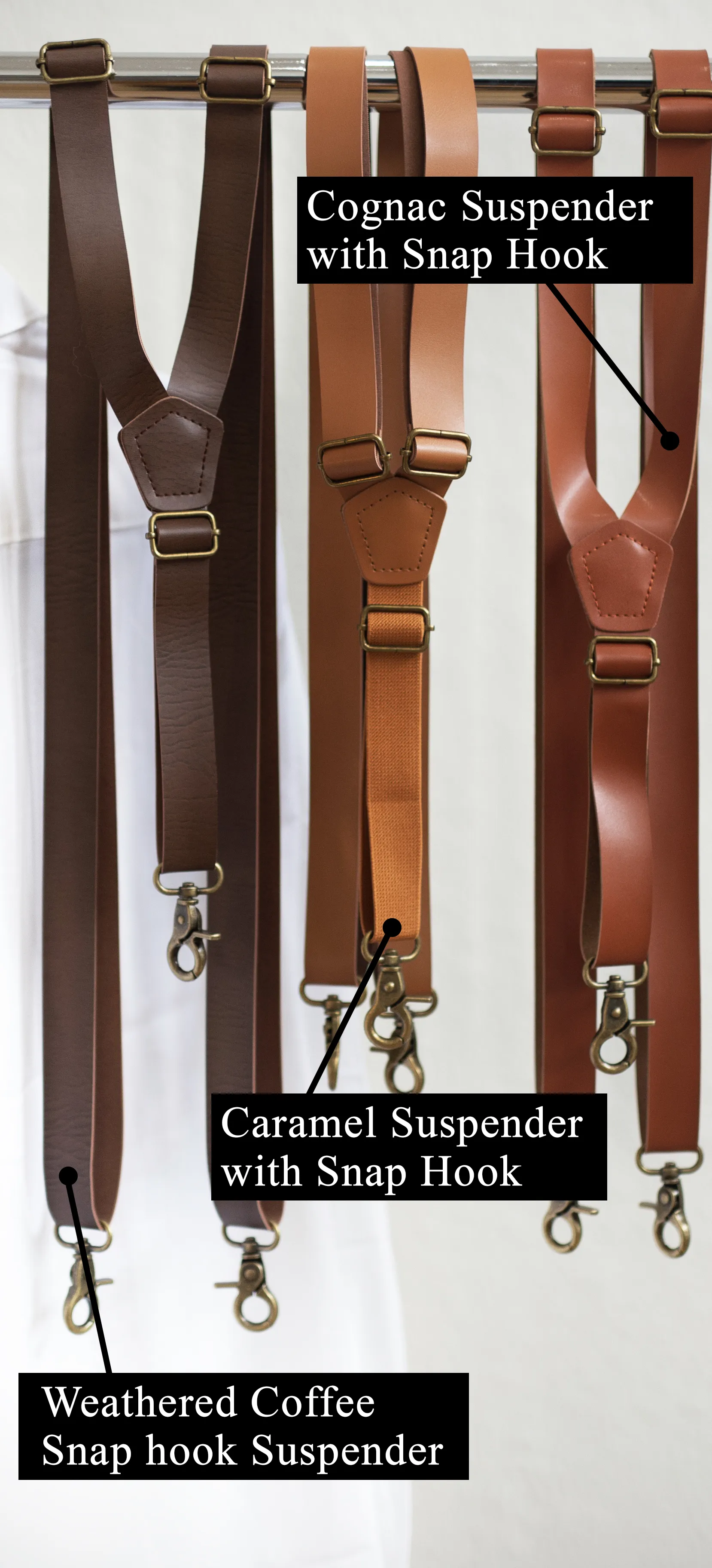 Caramel Hook Faux Leather Suspenders