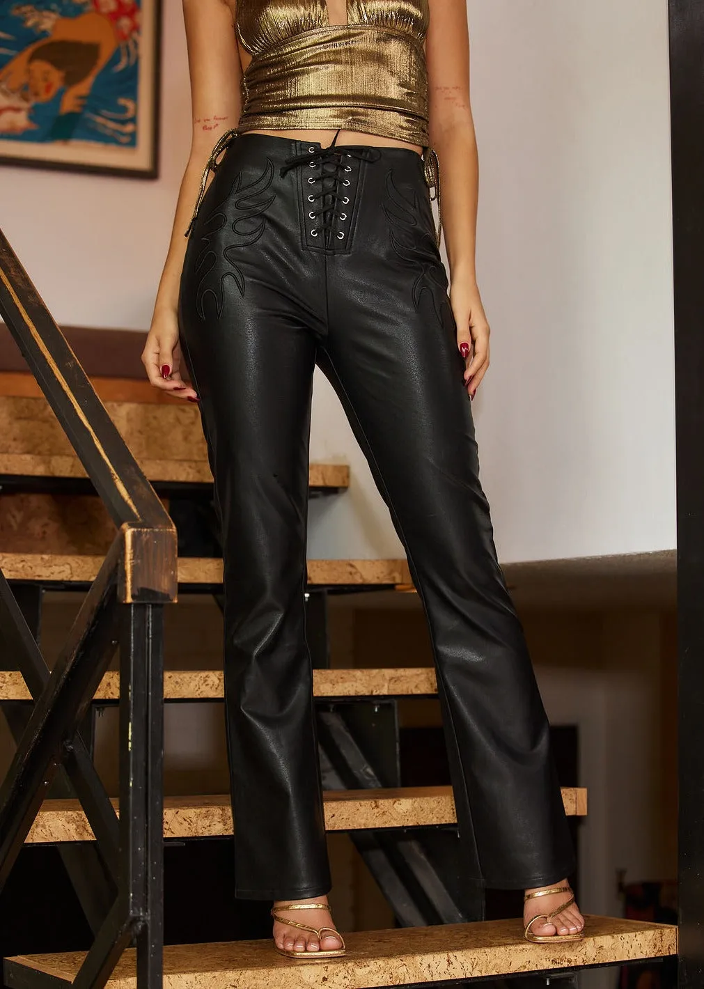 Danica Black Vegan Leather Pants