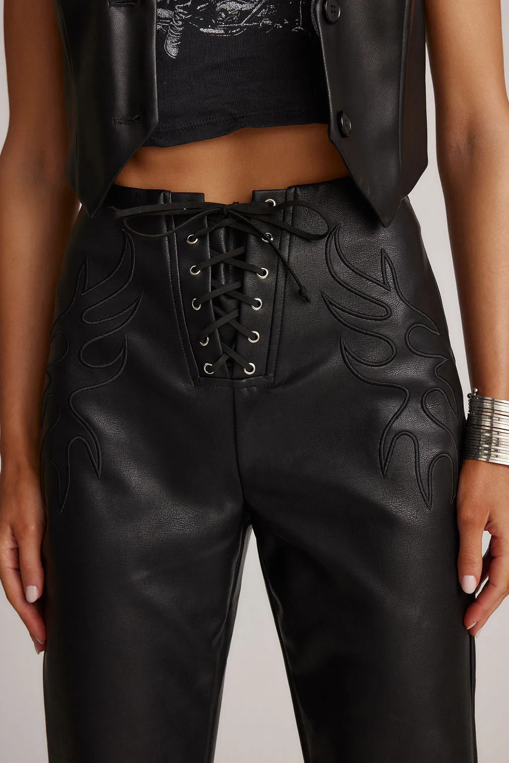 Danica Black Vegan Leather Pants