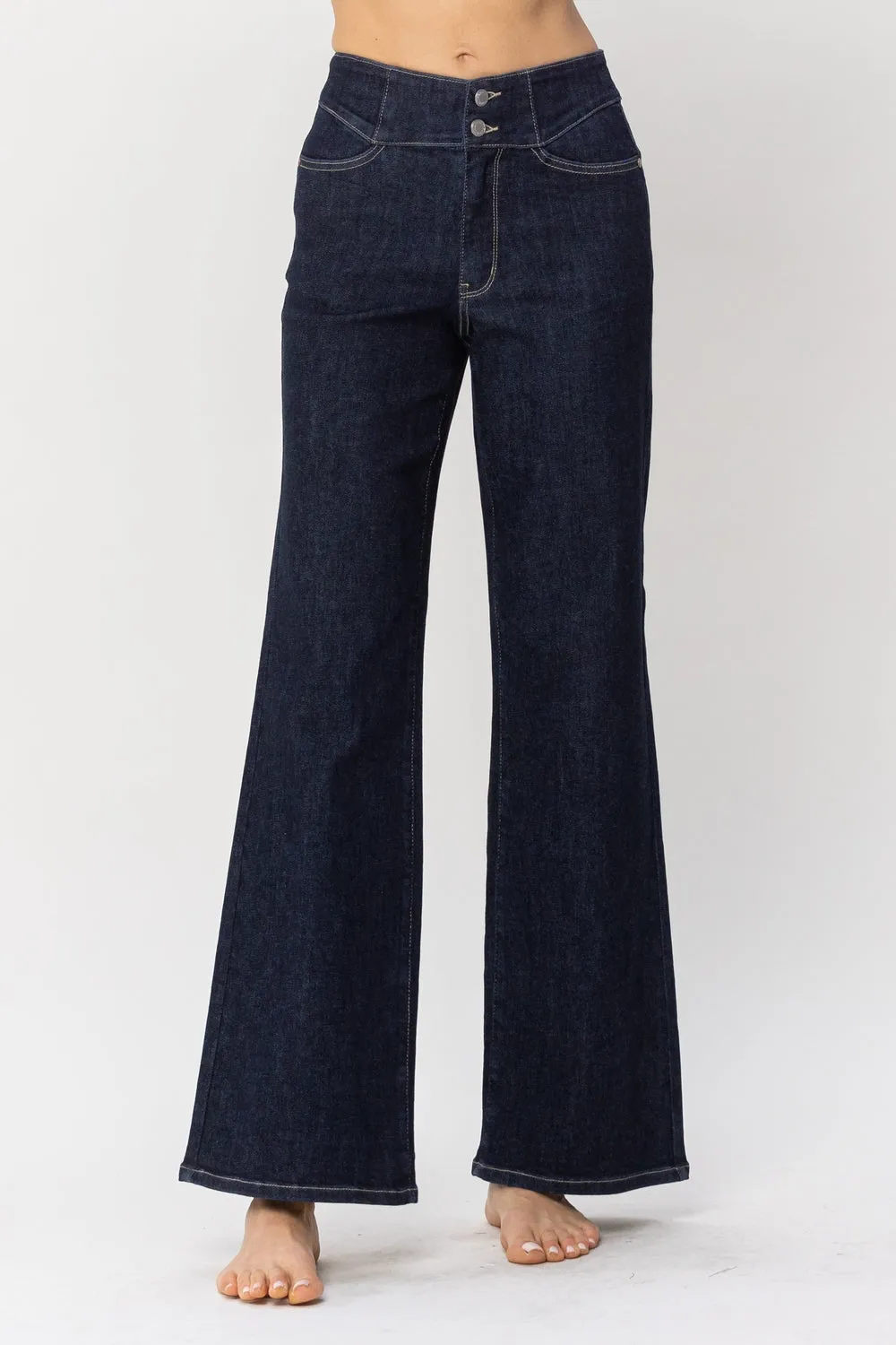 Eliana High Rise Rinse Geometric WB & Pkt Emb Wide Leg Jeans - PLUS