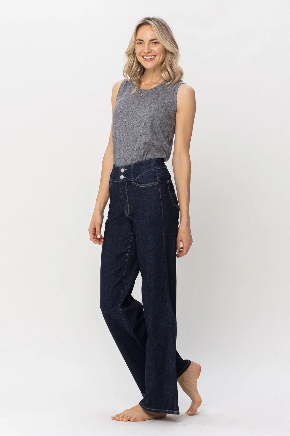 Eliana High Rise Rinse Geometric WB & Pkt Emb Wide Leg Jeans - PLUS