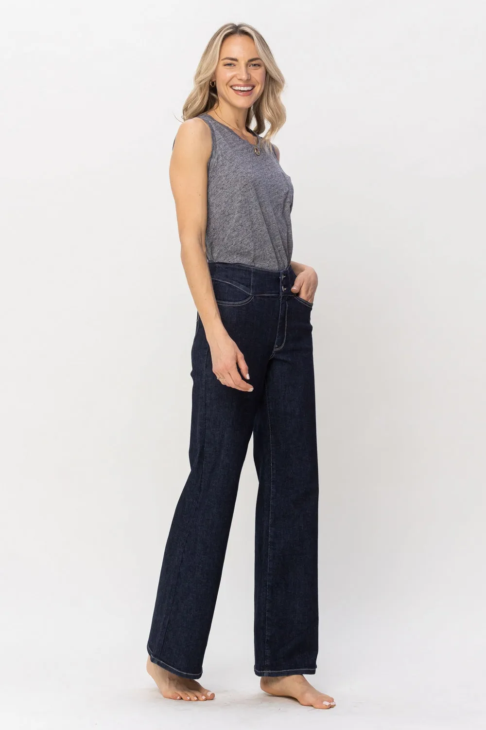 Eliana High Rise Rinse Geometric WB & Pkt Emb Wide Leg Jeans - PLUS