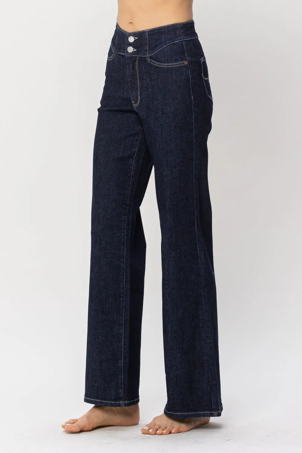 Eliana High Rise Rinse Geometric WB & Pkt Emb Wide Leg Jeans - PLUS