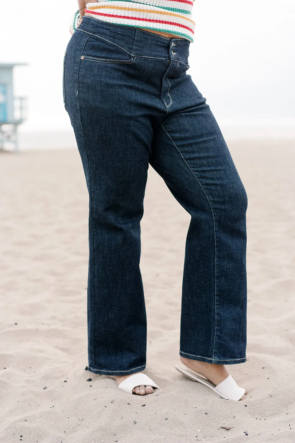 Eliana High Rise Rinse Geometric WB & Pkt Emb Wide Leg Jeans - PLUS