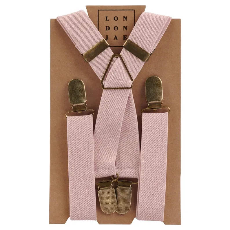 Floral Bow Tie with Blush Pink Elastic Suspender Set