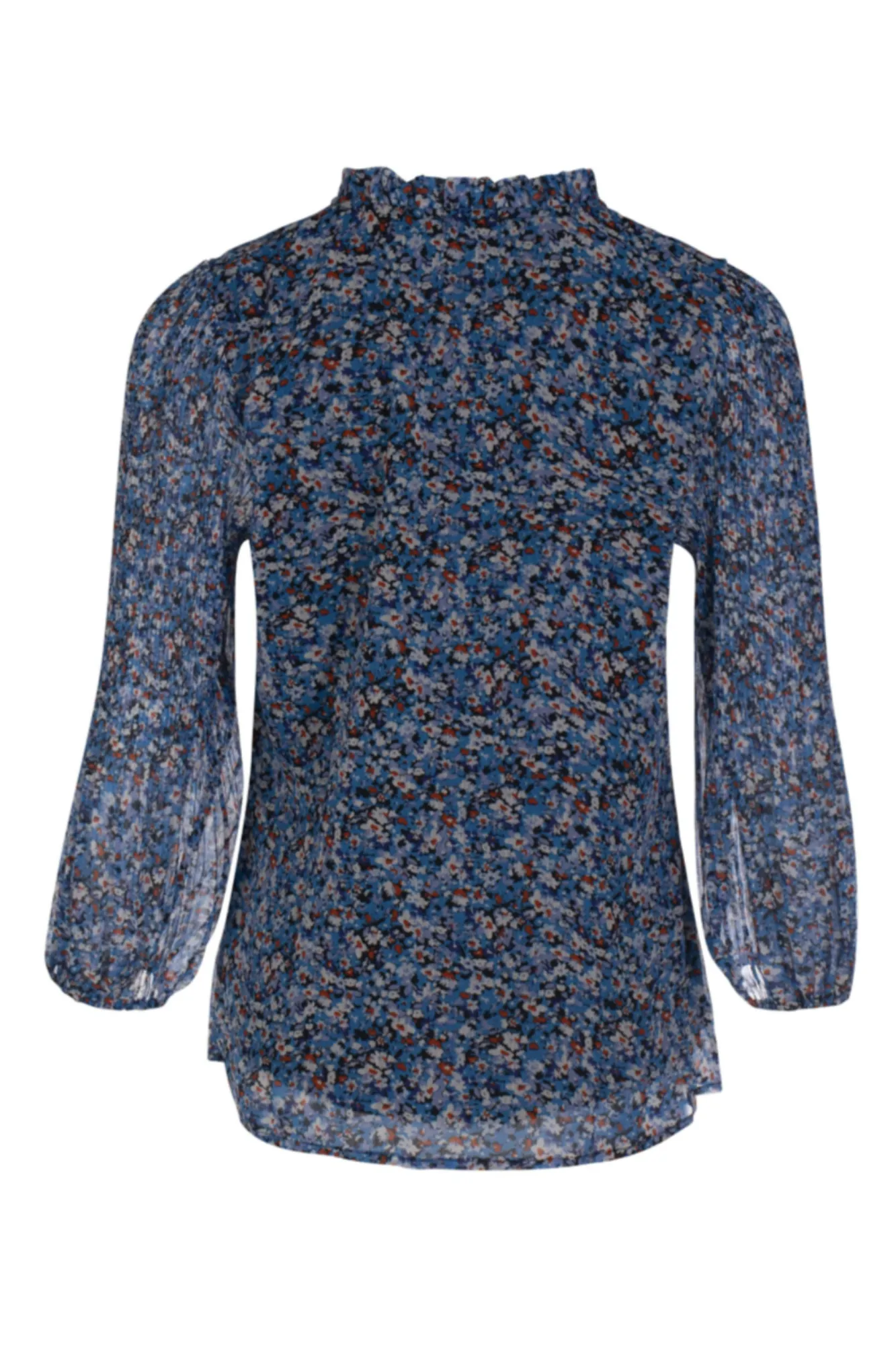 Frill trim Mini pleat Top | Blues Orange Ditsy | 8575AR