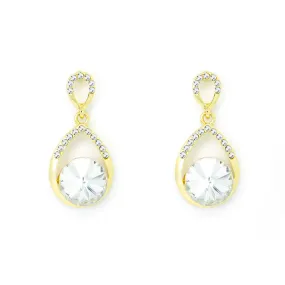 Gold tone teardrop earrings with clear crystals