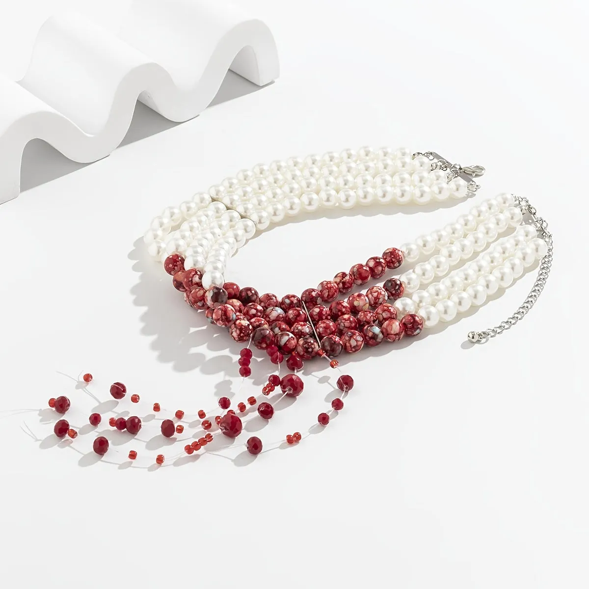 Gothic Blood Drop Fringe Necklace - Fashionable Sweet Synchronized Multi-Colored Pearl Beaded Charm