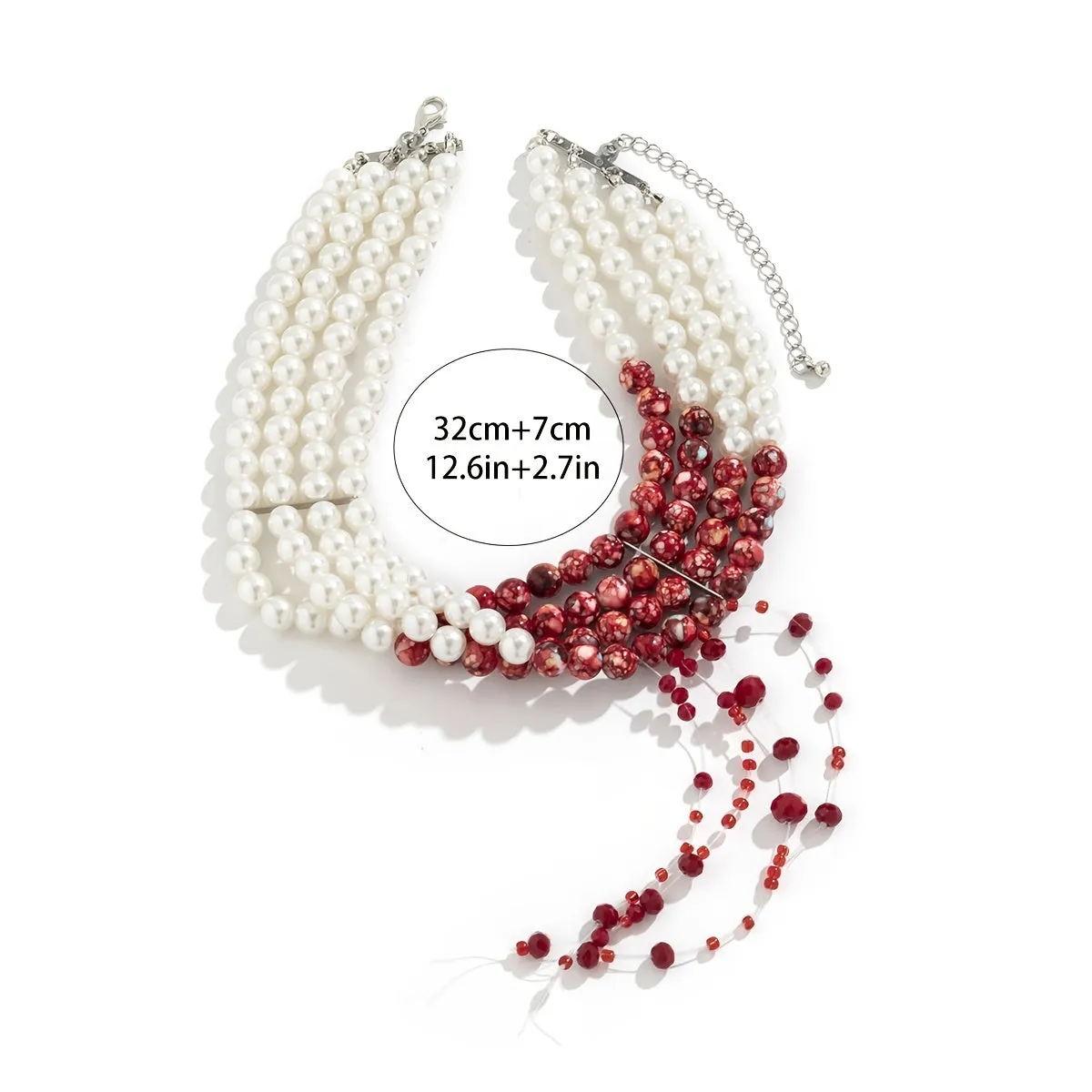 Gothic Blood Drop Fringe Necklace - Fashionable Sweet Synchronized Multi-Colored Pearl Beaded Charm