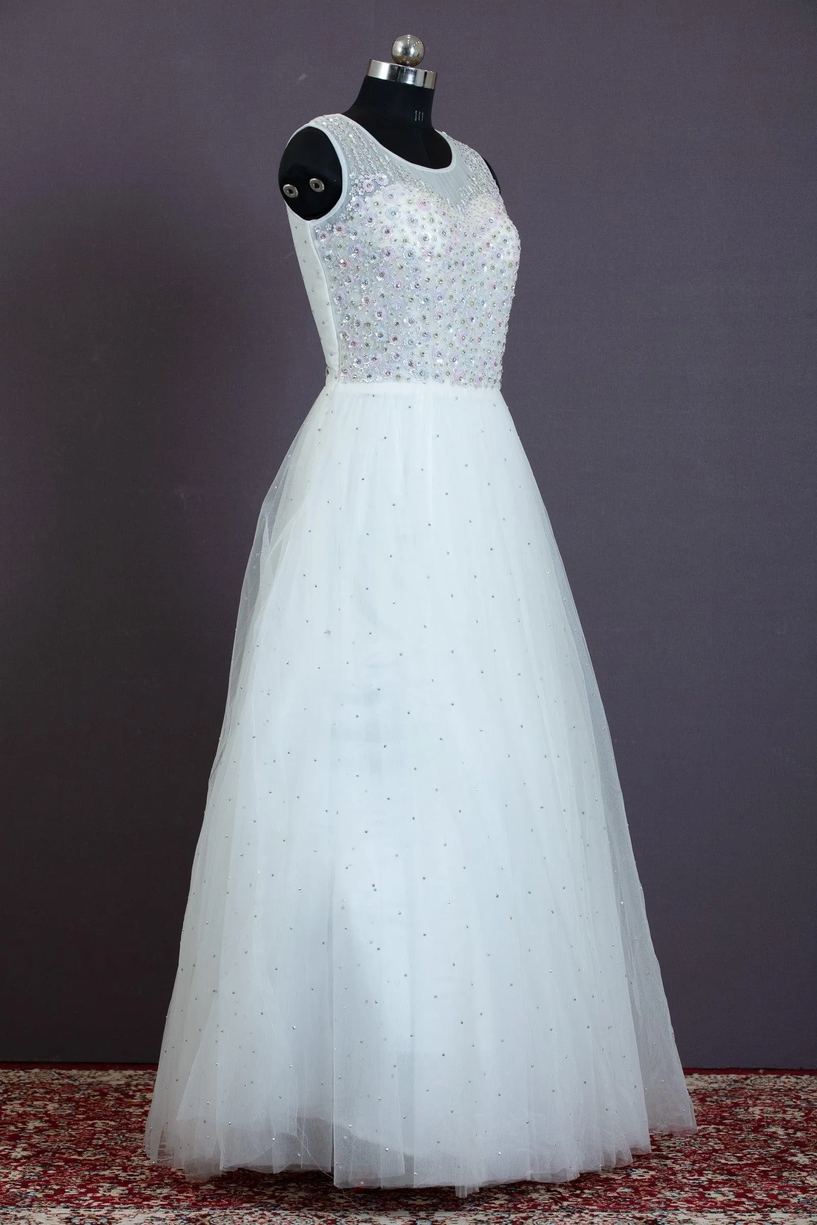 Half White Sequins, Stone and Beads work Bridal and Partywear Gown