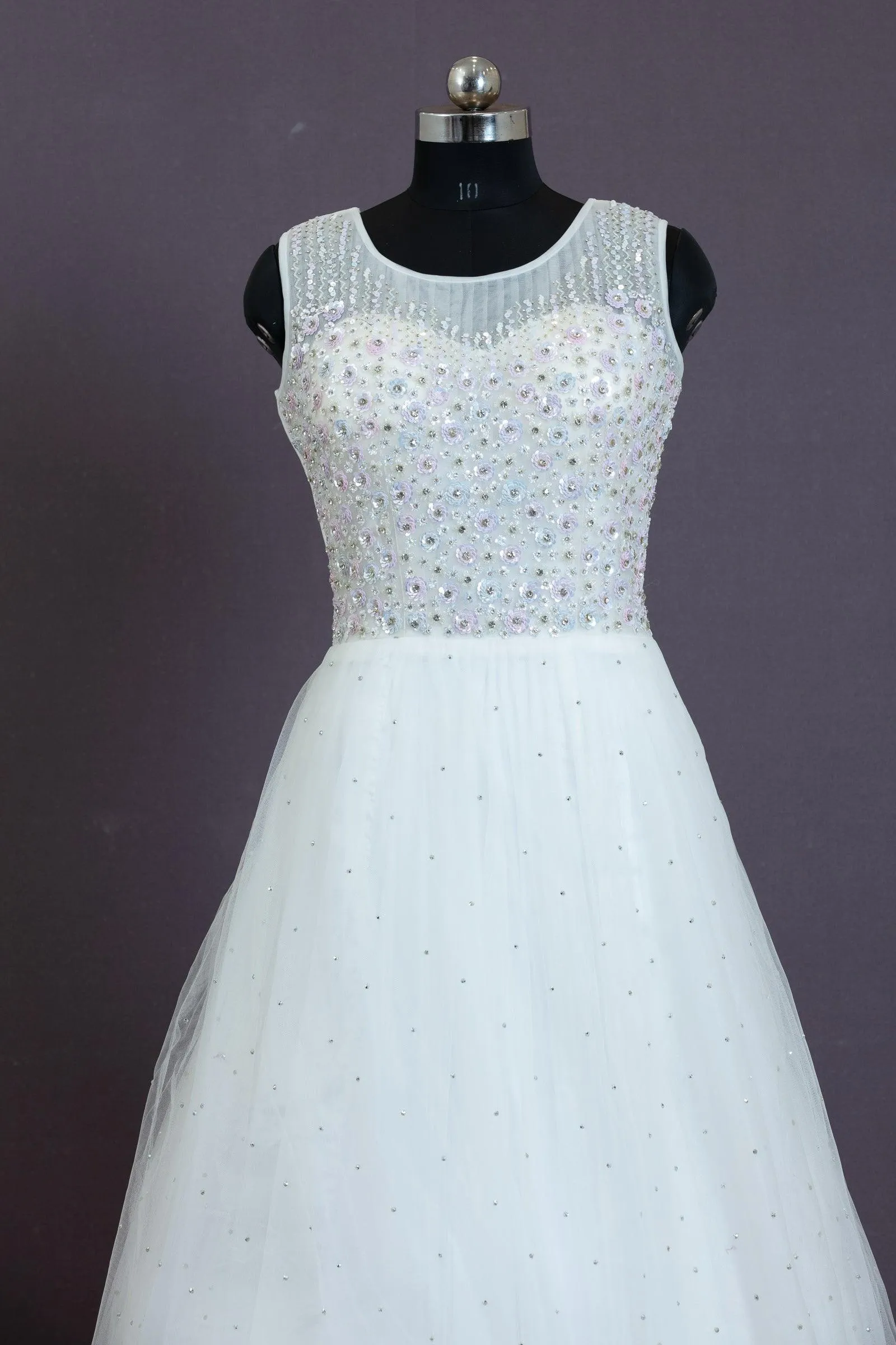 Half White Sequins, Stone and Beads work Bridal and Partywear Gown