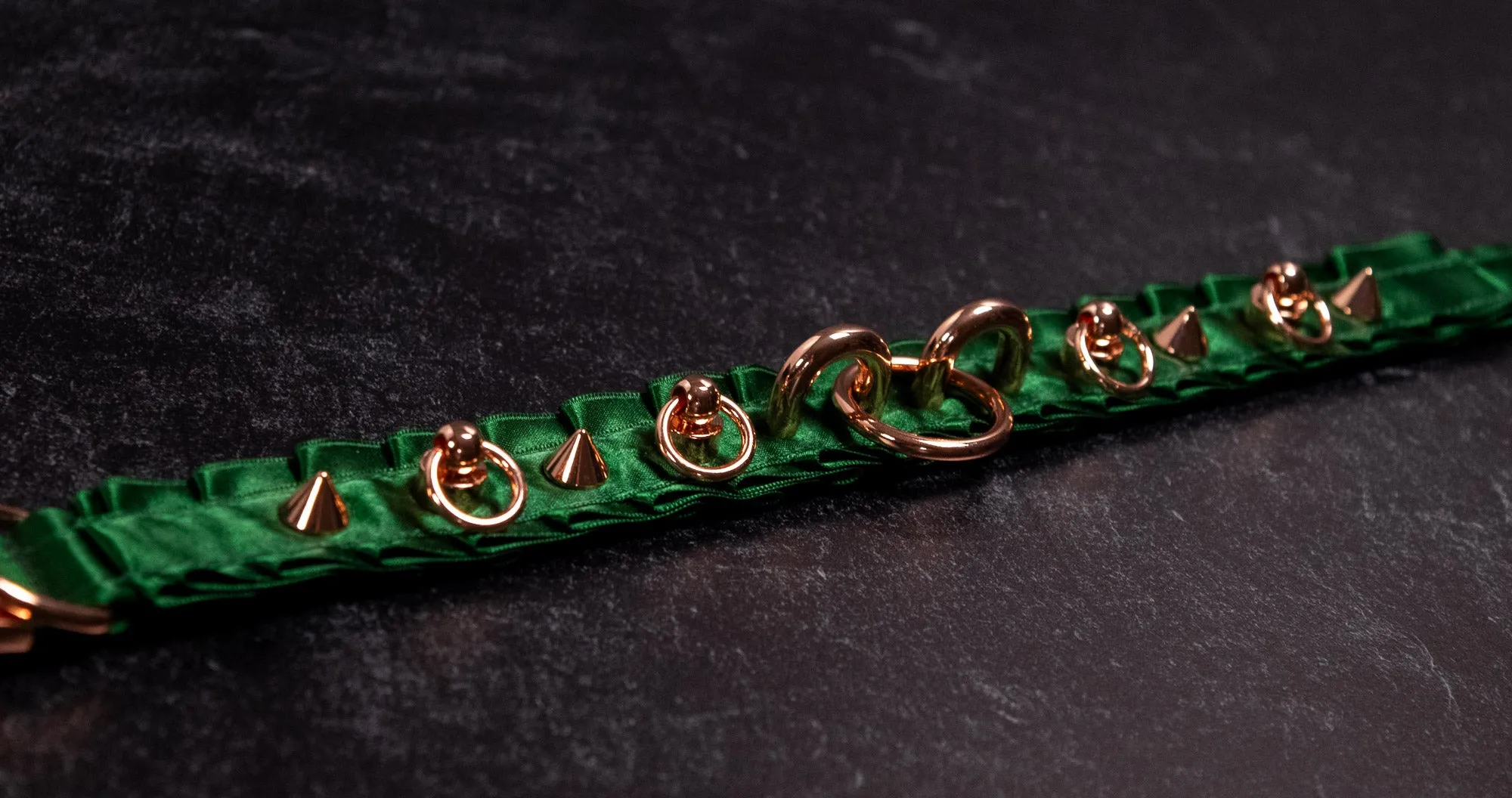 Hunter Green Rose Gold Spiked Hardware BDSM Collar