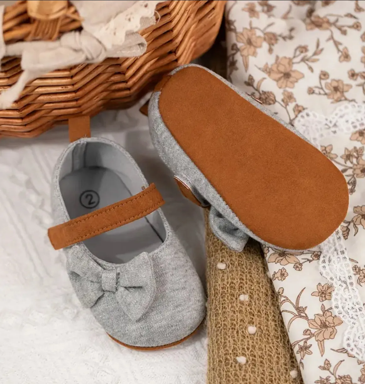 Infant Baby Girls Plush Mary Jane Flats, Bowknot Design Soft Sole, Chic Earth Tones, Glam  Baby Collection