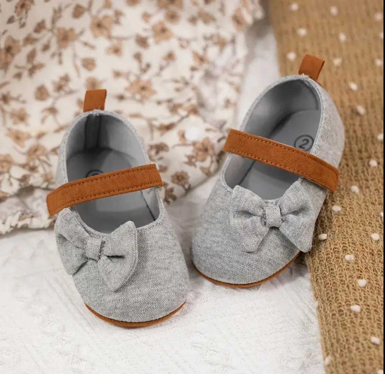 Infant Baby Girls Plush Mary Jane Flats, Bowknot Design Soft Sole, Chic Earth Tones, Glam  Baby Collection