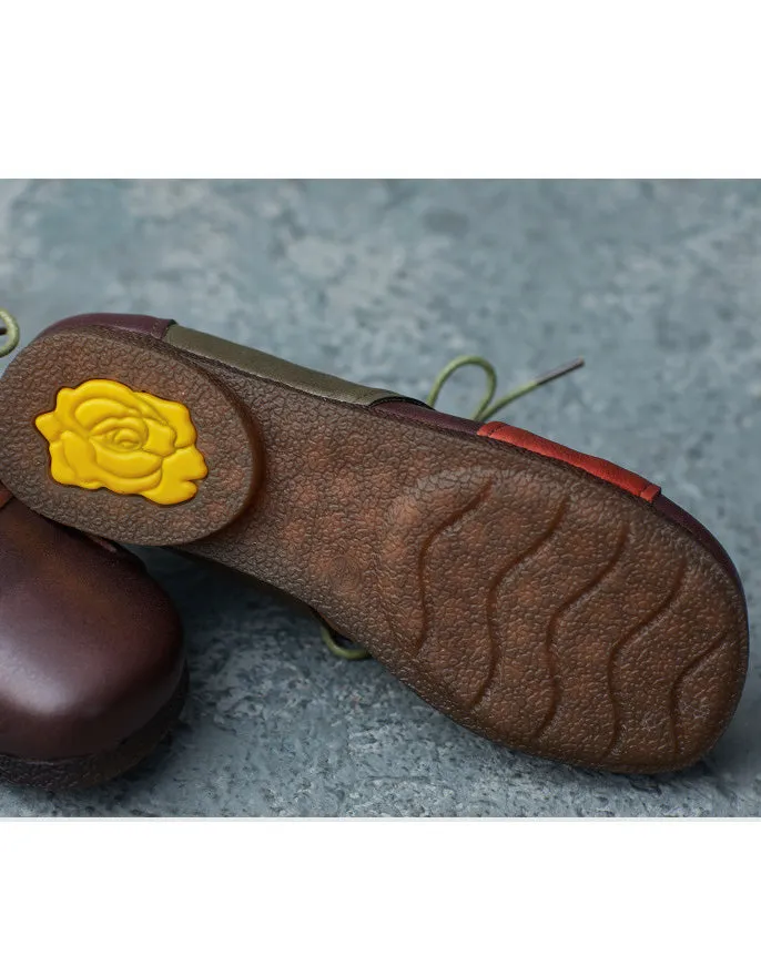 Leather Patch Round Head Lace-up Retro Flat Shoes