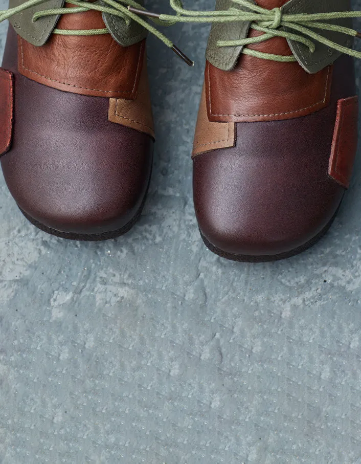 Leather Patch Round Head Lace-up Retro Flat Shoes