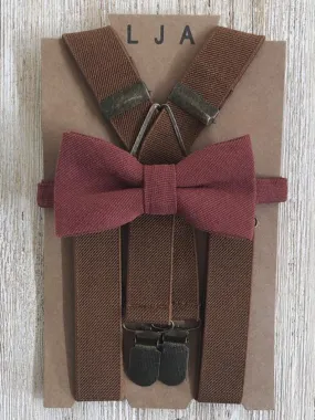 Light Brown suspenders with Garnet Bow Tie
