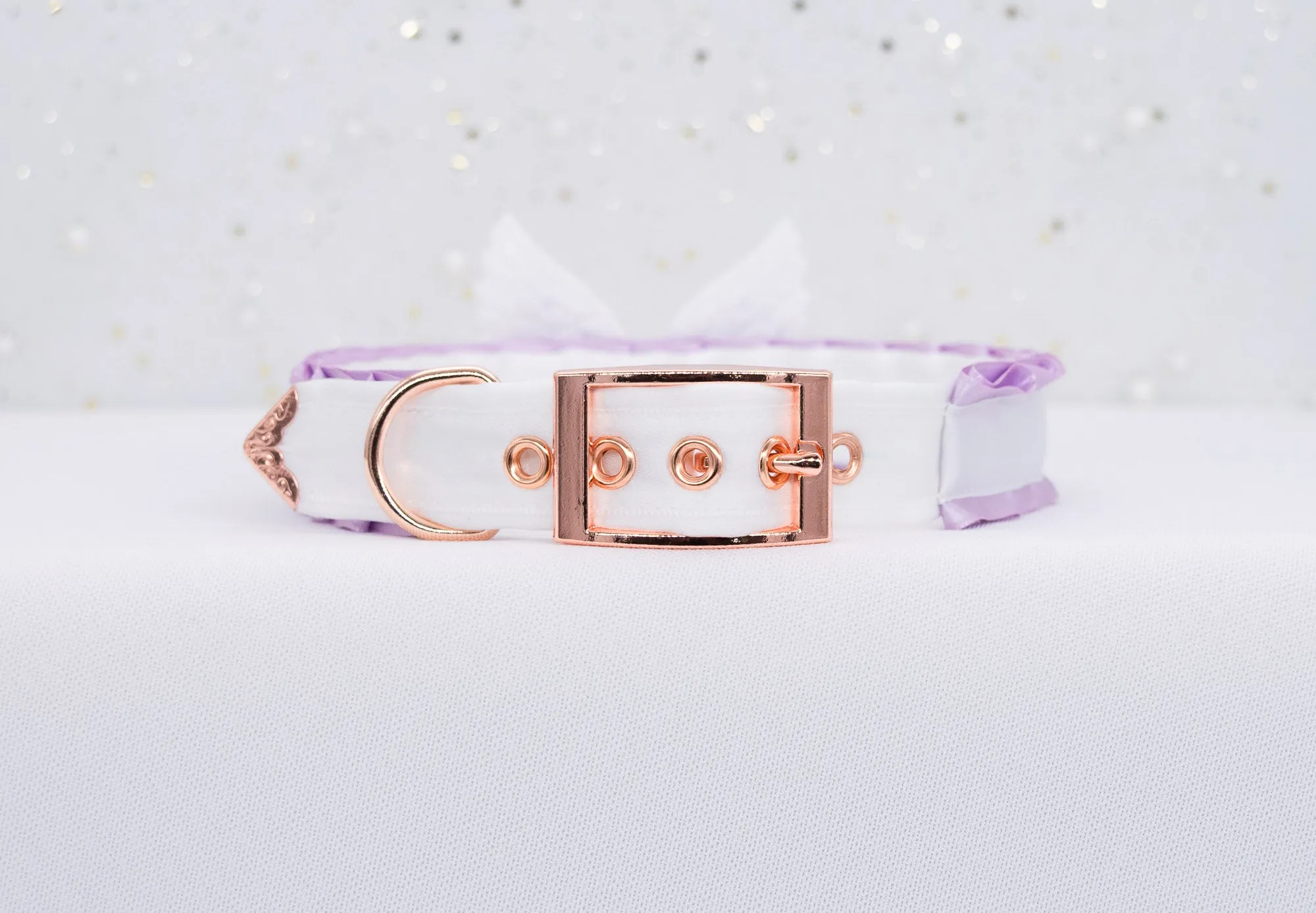 Lilac and White BDSM Collar in Rose Gold