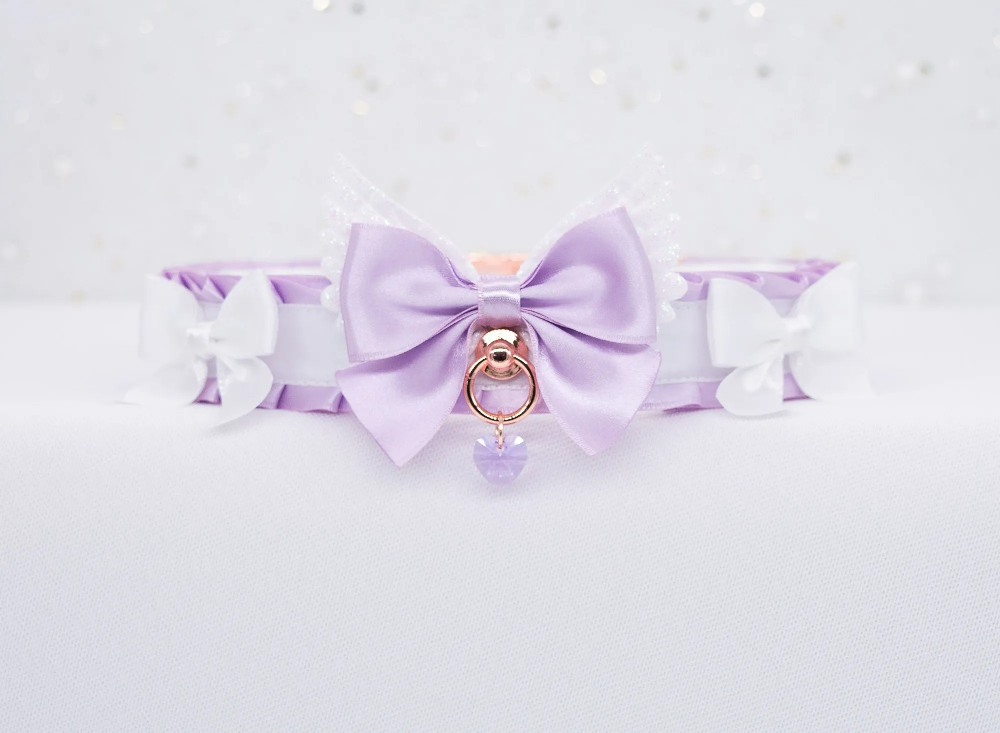 Lilac and White BDSM Collar in Rose Gold