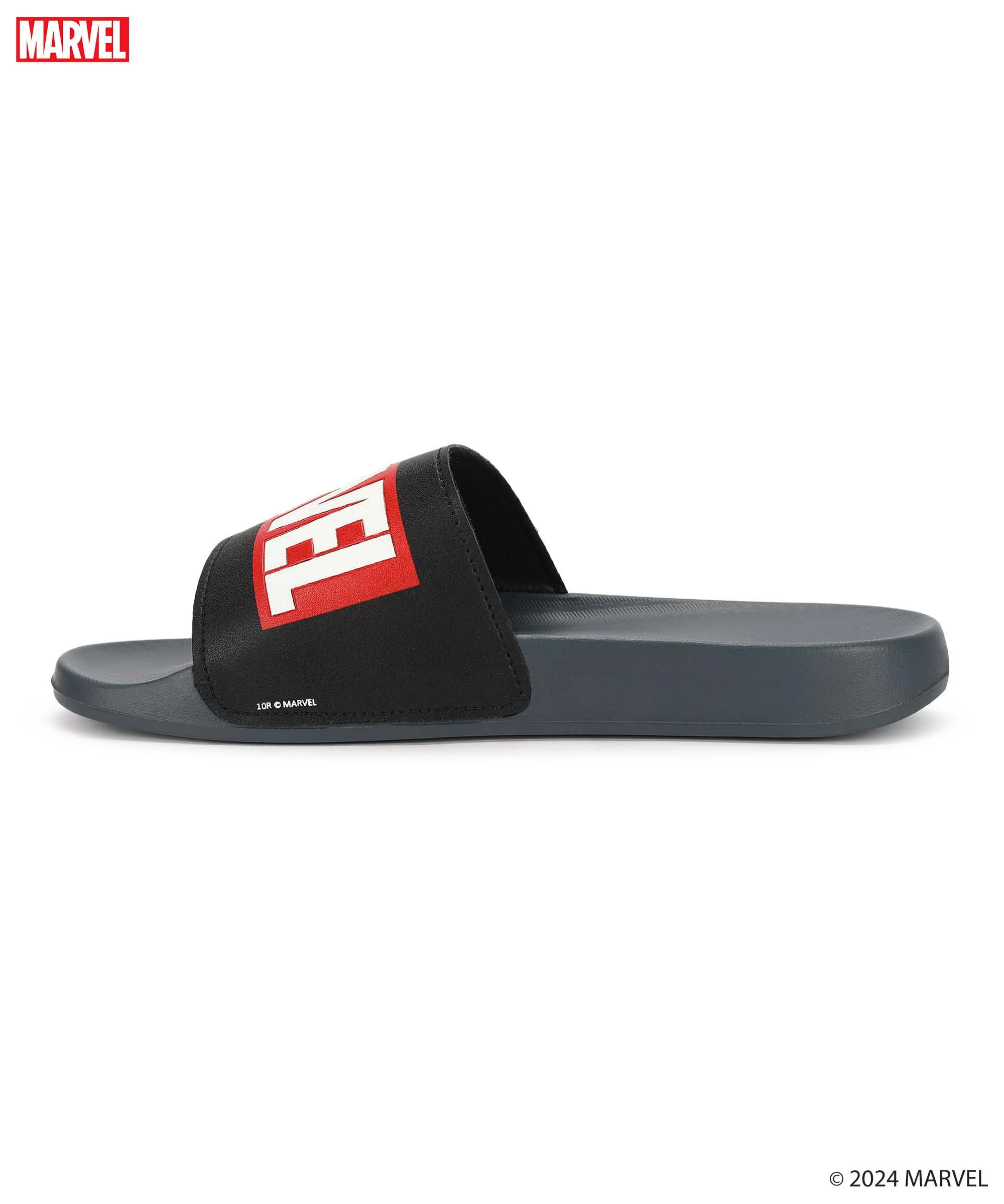 Marvel EVMK10922 Men's Black Sliders | Trendy Sliders with Cushioned & Durable Anti-Skid Construction | Waterproof & Lightweight, Perfect for Everyday Casual Wear