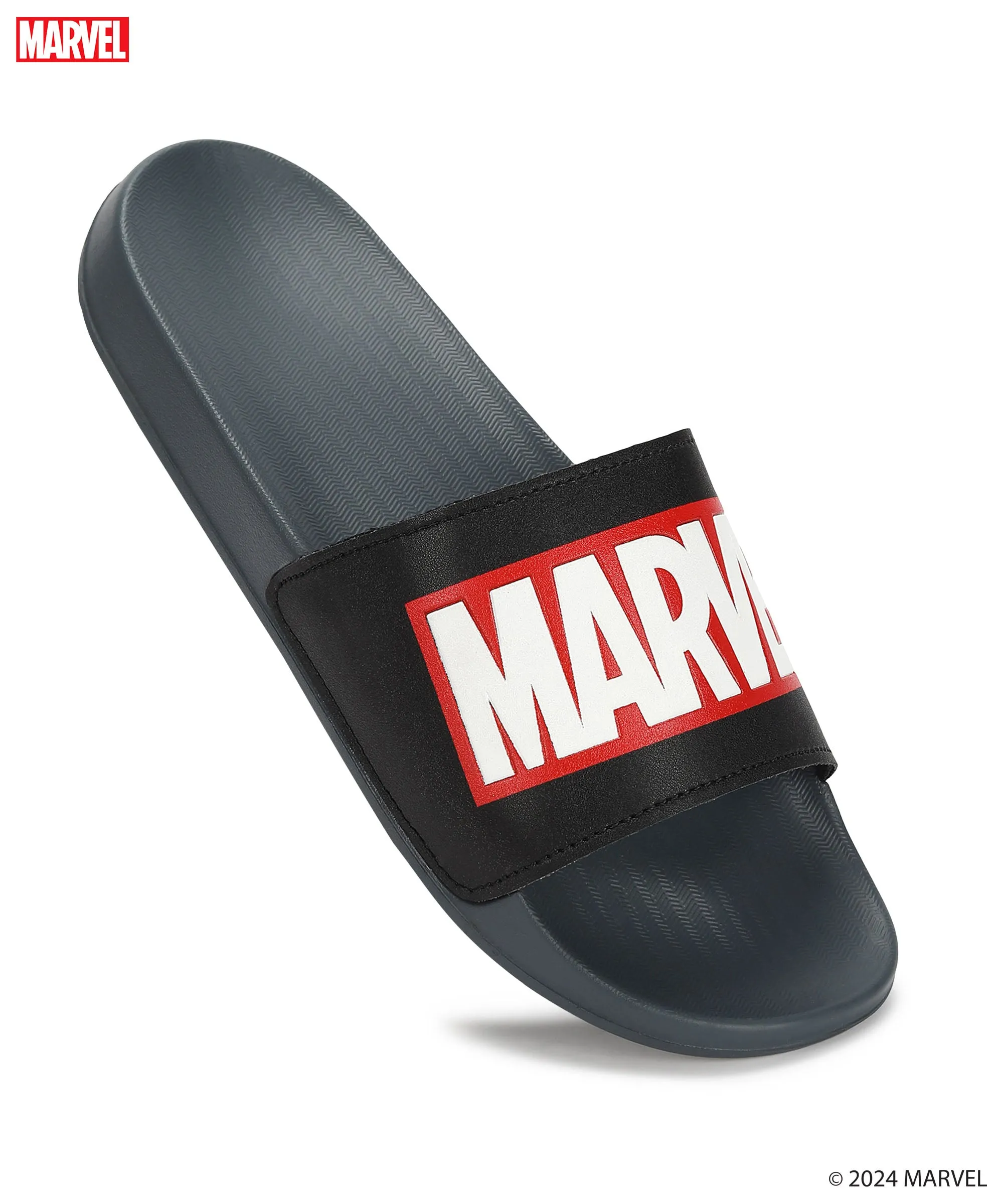 Marvel EVMK10922 Men's Black Sliders | Trendy Sliders with Cushioned & Durable Anti-Skid Construction | Waterproof & Lightweight, Perfect for Everyday Casual Wear