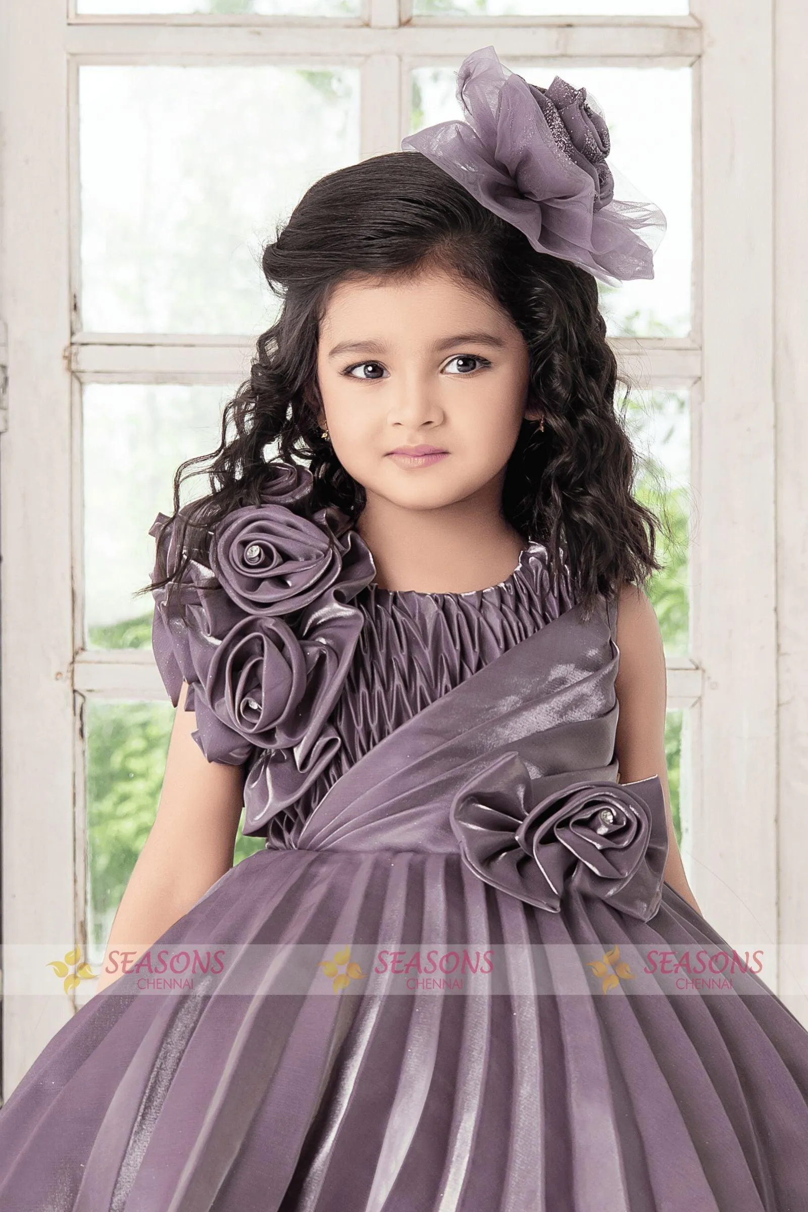 Mauve Satin Short Frock for Girls