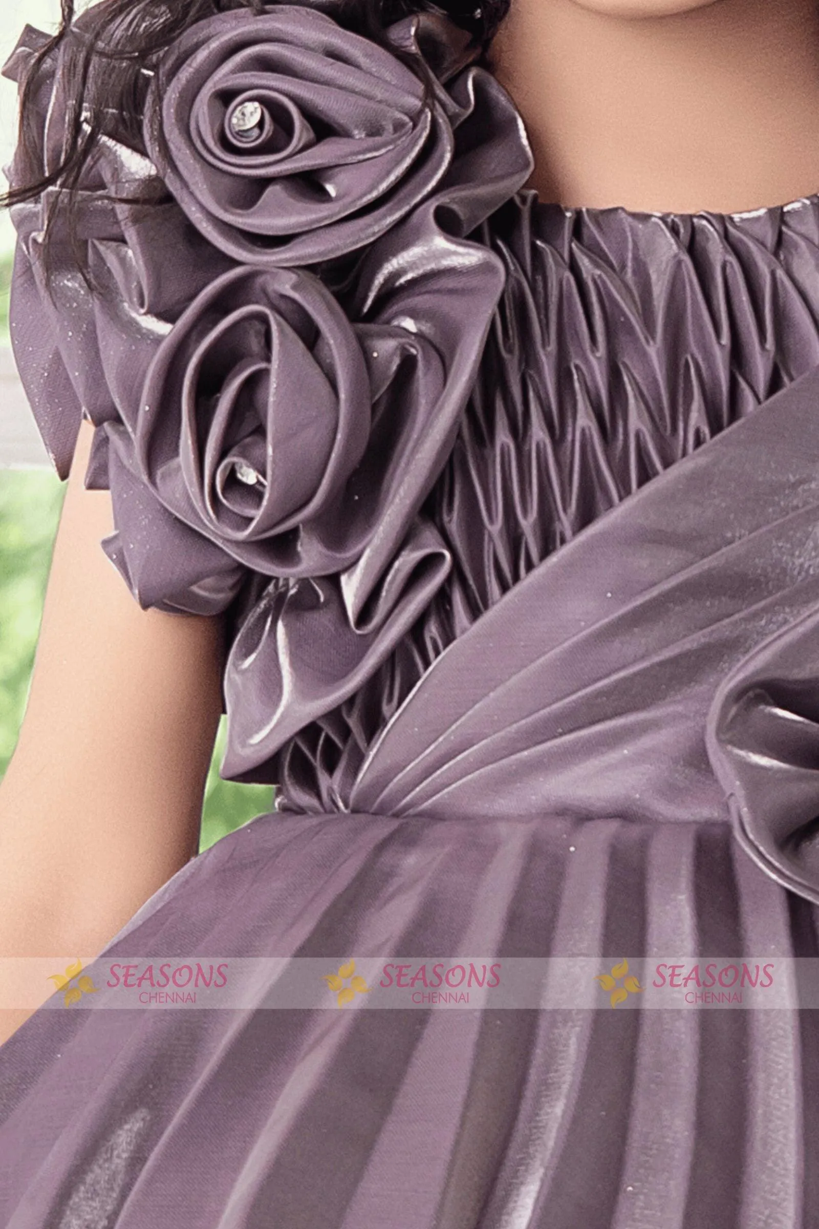 Mauve Satin Short Frock for Girls