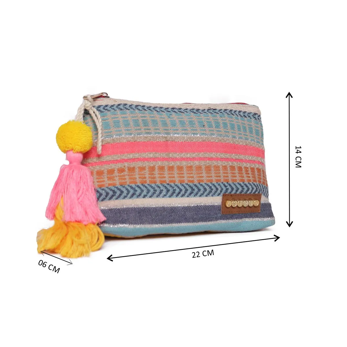 Multi Colour Striped Woven Makeup/Travel Pouch With Tassels