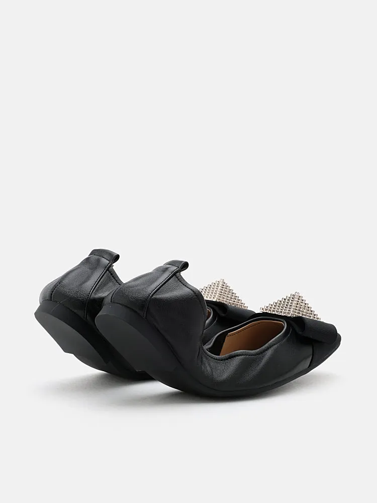 Mya Crystal Embellished Bow Foldable Flats
