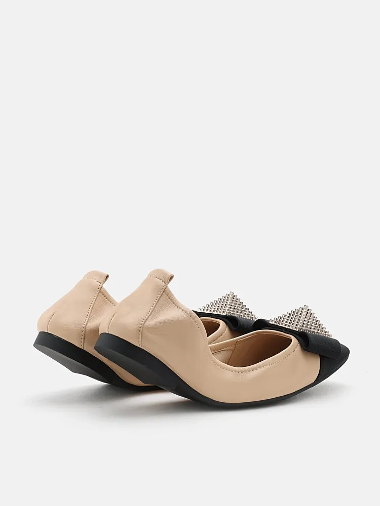 Mya Crystal Embellished Bow Foldable Flats