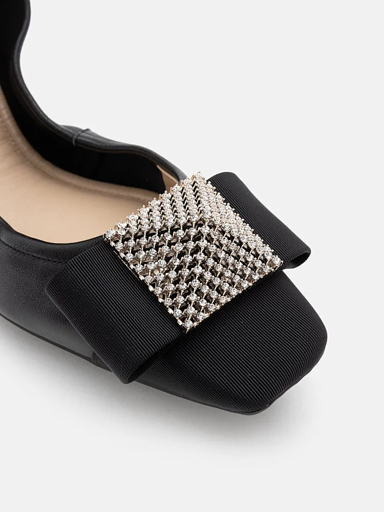 Mya Crystal Embellished Bow Foldable Flats
