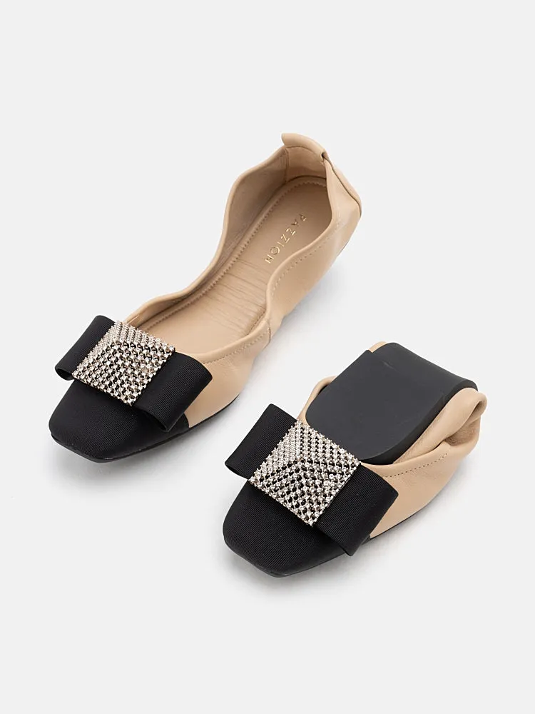 Mya Crystal Embellished Bow Foldable Flats